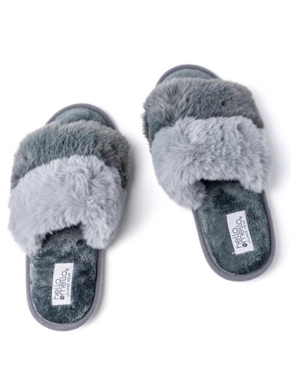 Hello Mello Soft Fluffy Slippers Gray Cozy Slides House‎ Shoes Size 5 Size 6